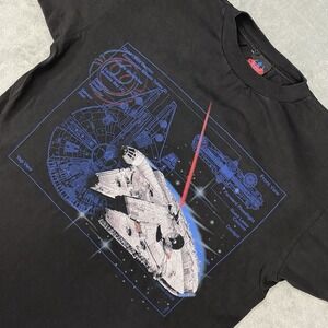 Vintage Star Wars Shirt‎ Mens Size L Black Millennium Falcon Blue Print 1997